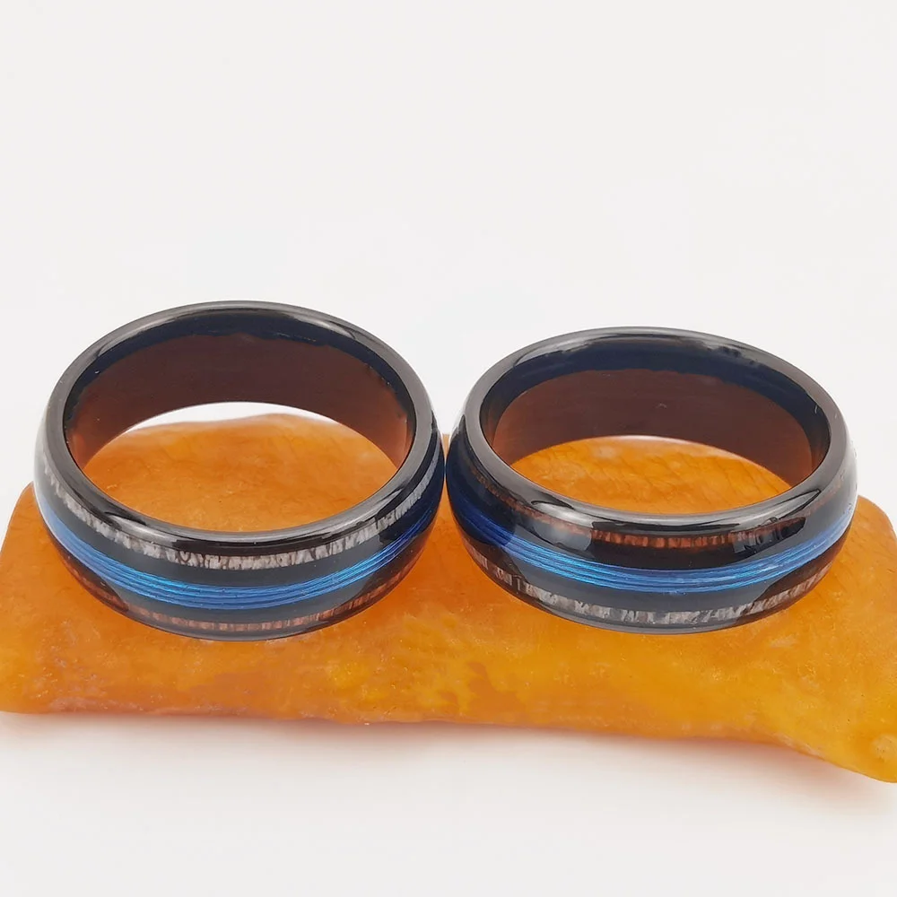 8MM Tungsten Dome Tungsten Carbide Rings with Wood and Opal Inlay Comfort Fit