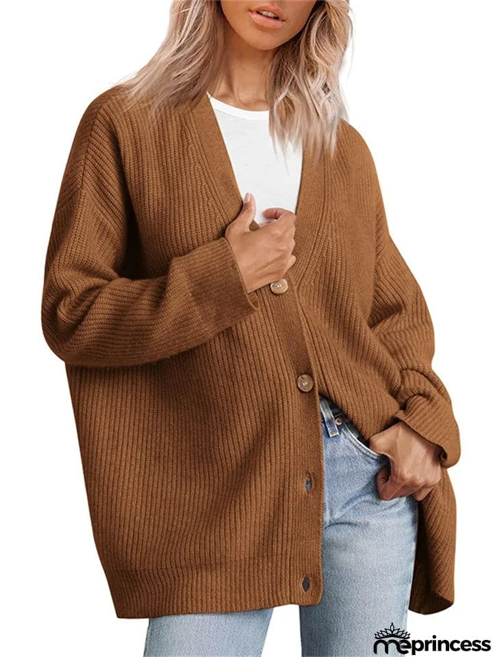 Female Versatile Trendy V-neck Solid Color Knitted Sweater