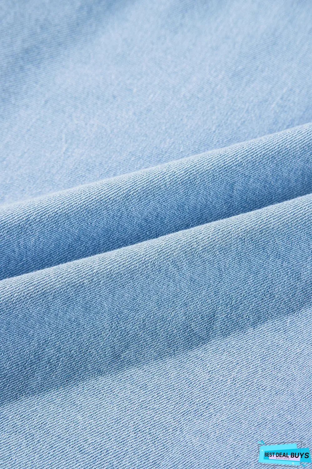 Beau Blue Button Front Ruffled Flutter Frayed Denim Top