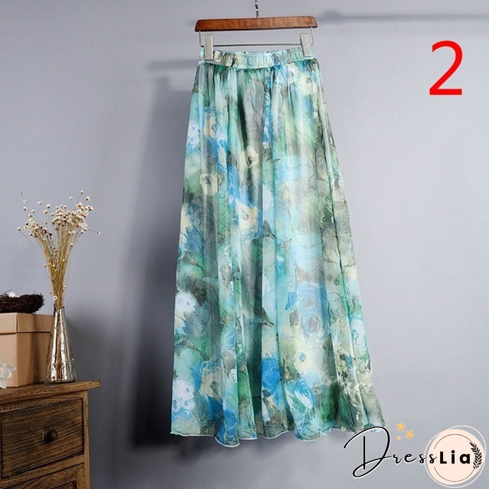 Women Boho Vintage Bohemia Chiffon Floral Printed Floor-Length Long Maxi Beach Dresses