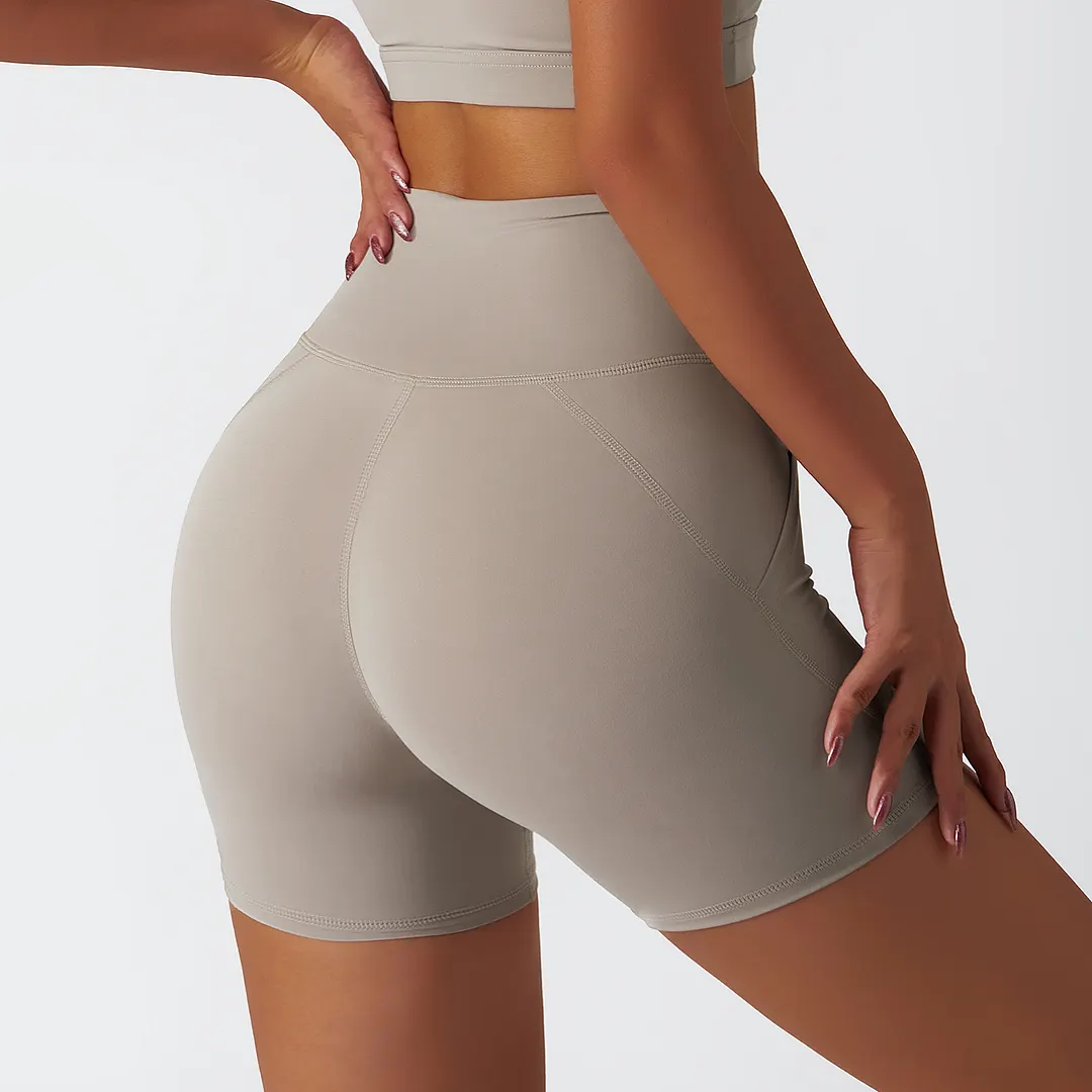 Buy Hergymclothing Oat Milk high rise no camel toe squat proof tummy control comfort lightweight buttery soft hot yoga shorts womens at an affordable price