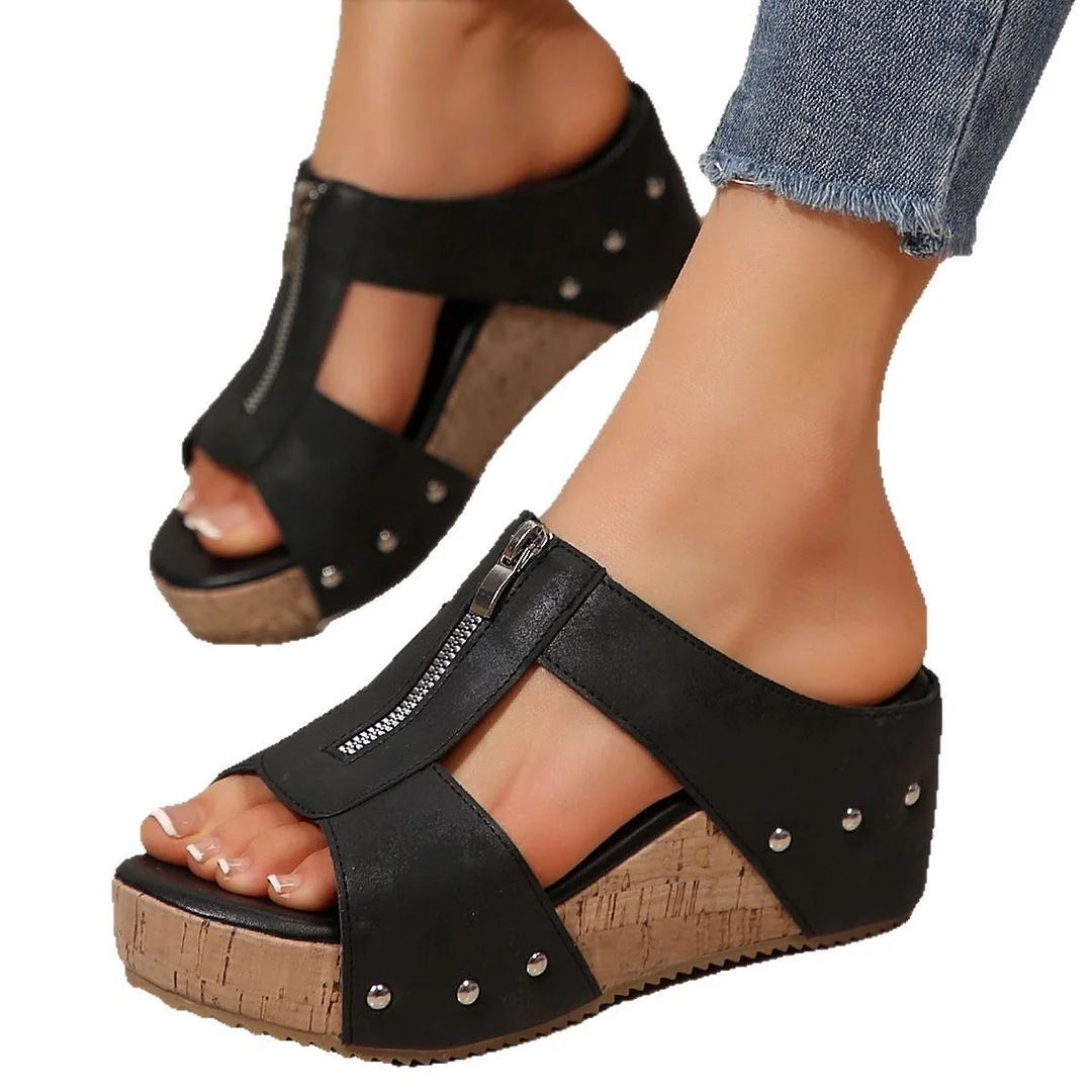 Yyvonne New Summer Women's Thick Bottom And Slippers Large Size Fish Mouth And Slippers Women's Shoes