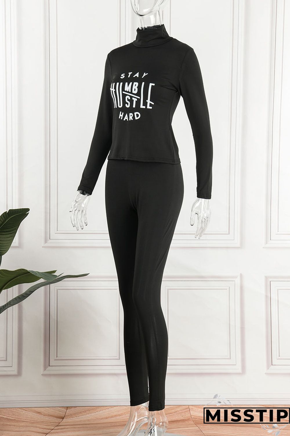 Blue Casual Sportswear Print Patchwork Turtleneck Long Sleeve Two Pieces