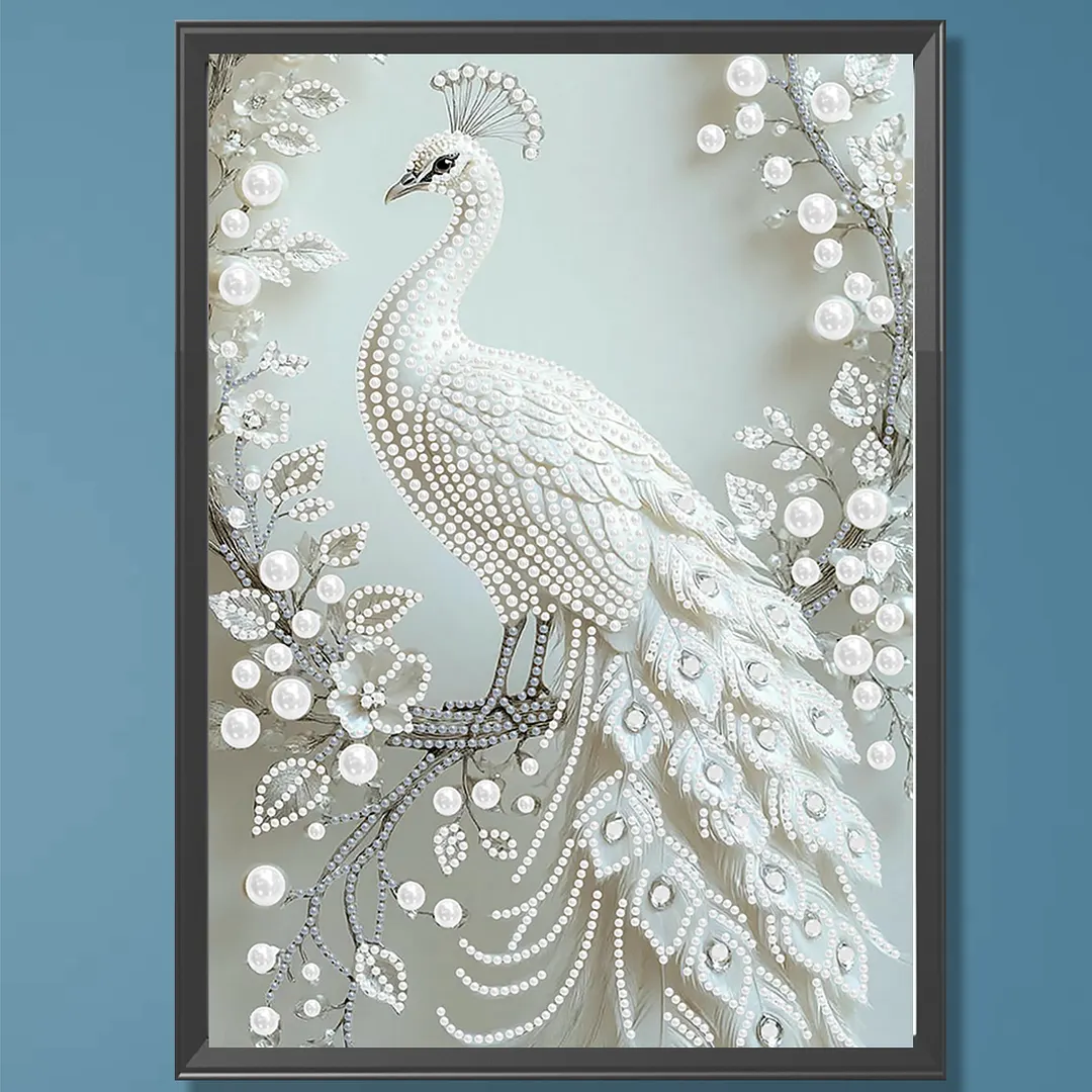 Pearl Painting Kit for Adults White Peacock 11.81x15.75in