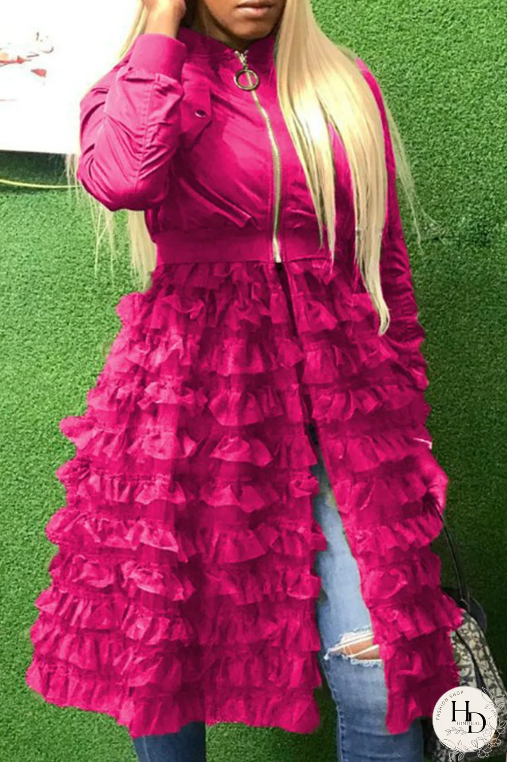 Black Casual Patchwork Mesh Zipper Collar Outerwear