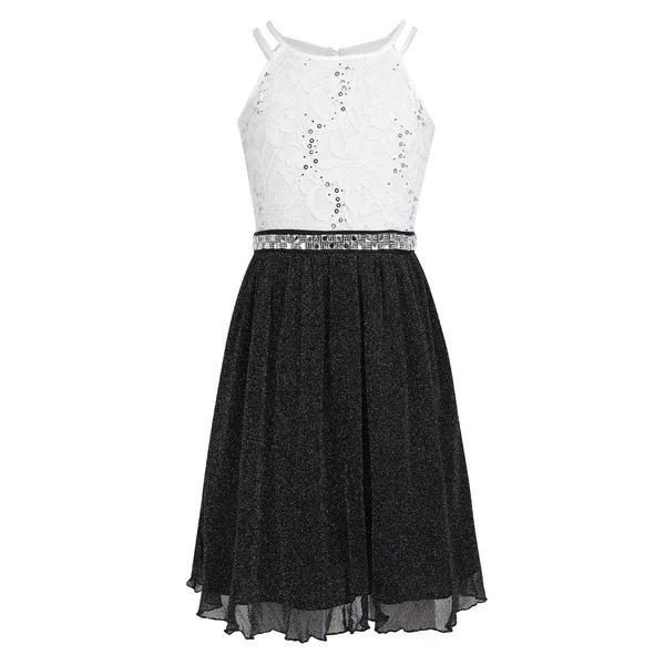 Kids Girls Sleeveless Shiny Princess Floral Lace Wedding Prom Bridesmaid Dress Youth Boutique Evening Formal Dress