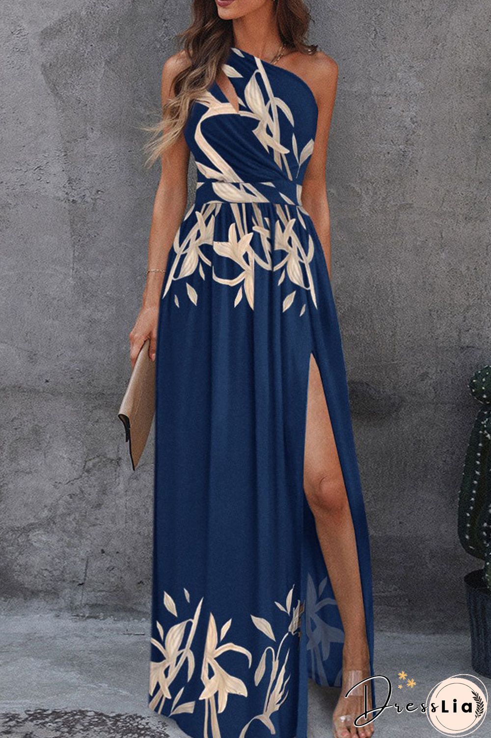 Casual Print Split Joint Slit Oblique Collar Straight Dresses(9 Colors)