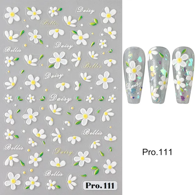 Bonusbad 5D Purple Flower Nail Embossed Sticker Rose Blossom Floral Love Heart Adhesive Decal Valentine's Manicure Slider DIY Accessories
