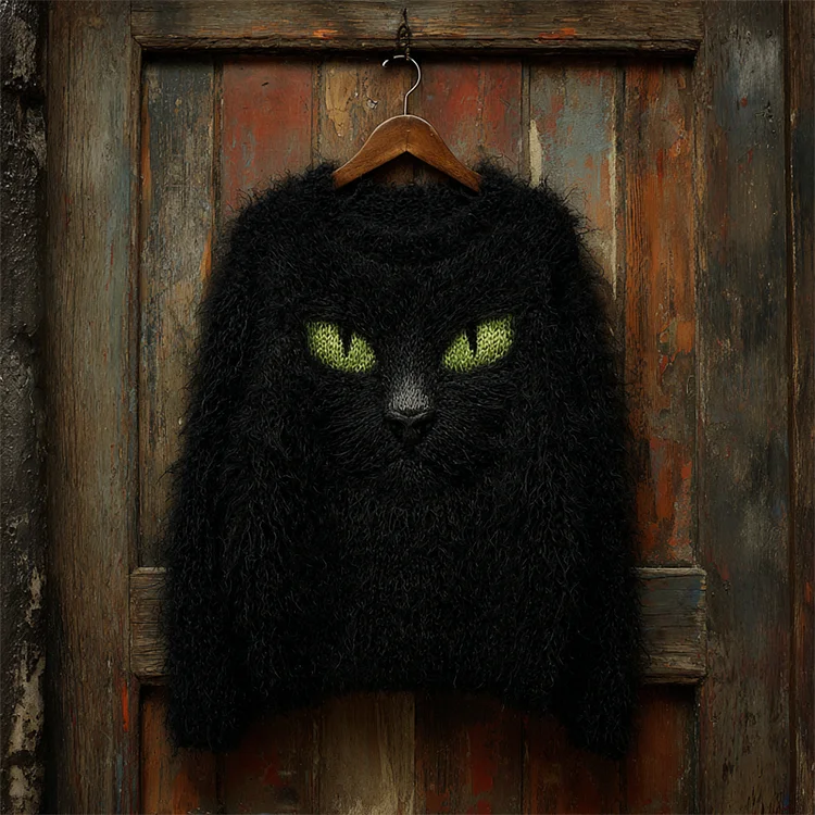 Halloween Fuzzy Black Cat Inspired Cozy Sweatshirt