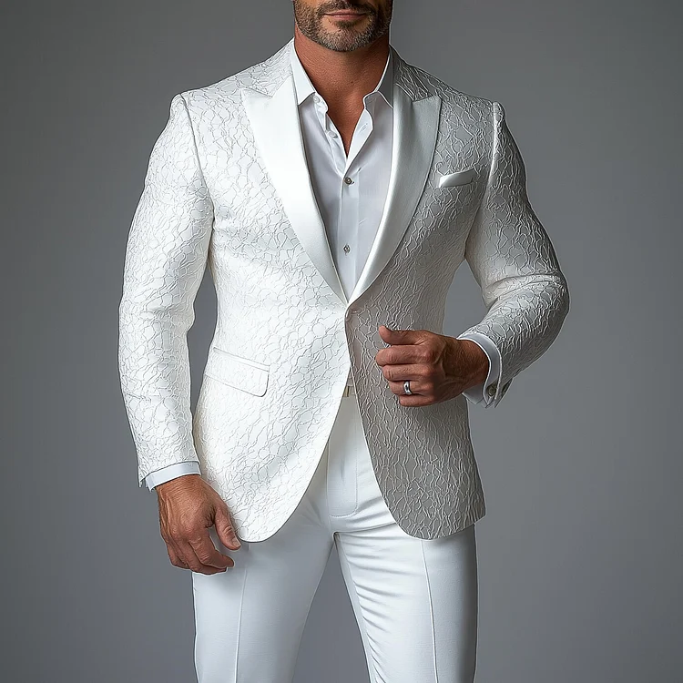 Men's Peaked Lapel Long Sleeve One Button Jacquard Blazer