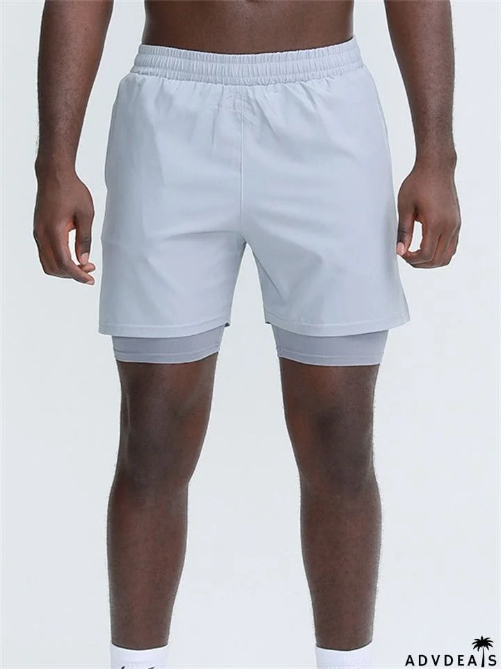 Men's Fashion Pure Color Quick Dry Double-layer Shorts