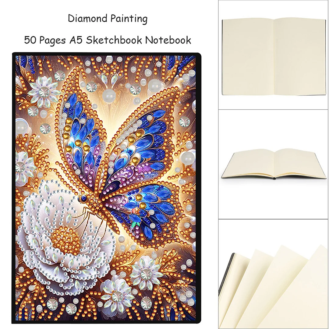DIY Flower Diamond Painting Journals Notebooks 50 Pages A5 No Lines Special Shaped Diamond Art Kits for Beginners Craft Lovers and Artists (Butterflies Flowers)