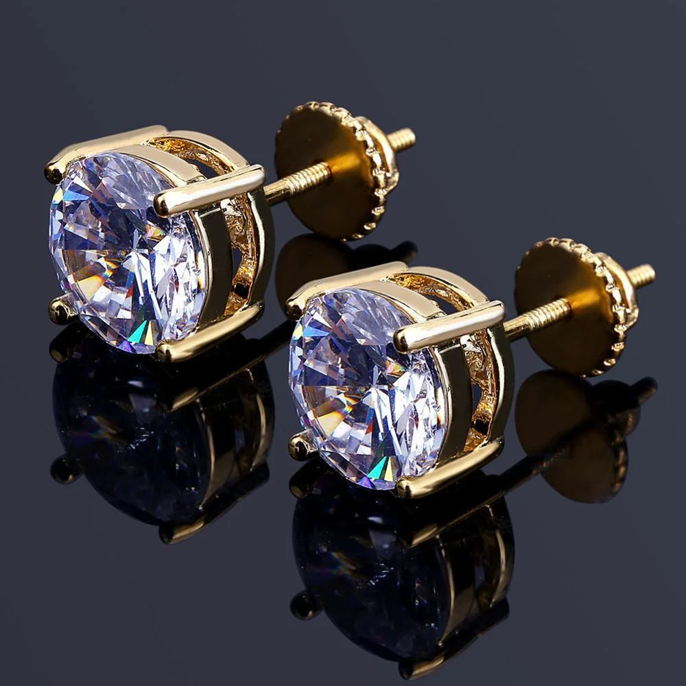 Claw Setting Cubic Zirconia Bling Ice Out Stud Men's Earrings-VESSFUL