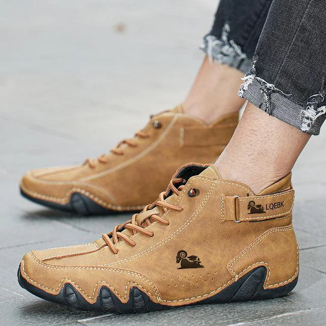 Men's Barefoot Shoes Italian Handmade Suede Velcro High Boots