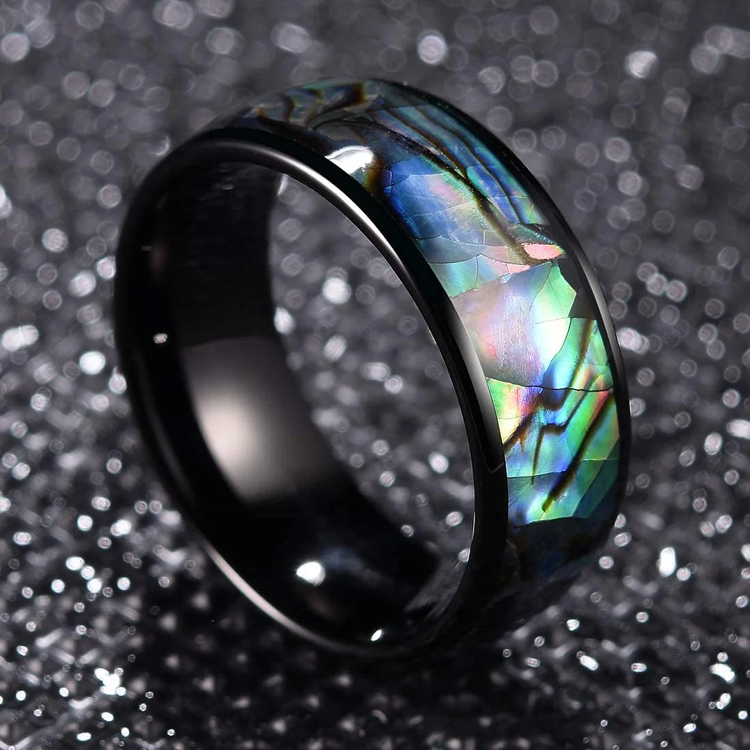 4mm 6mm 8mm Womens Mens Black Tungsten Carbide Abalone Shell Inlay Wedding Bands Polished Carbon Fiber