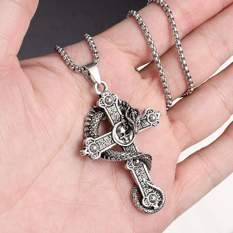 Unisex Street Skeleton Dragon Cross Necklace