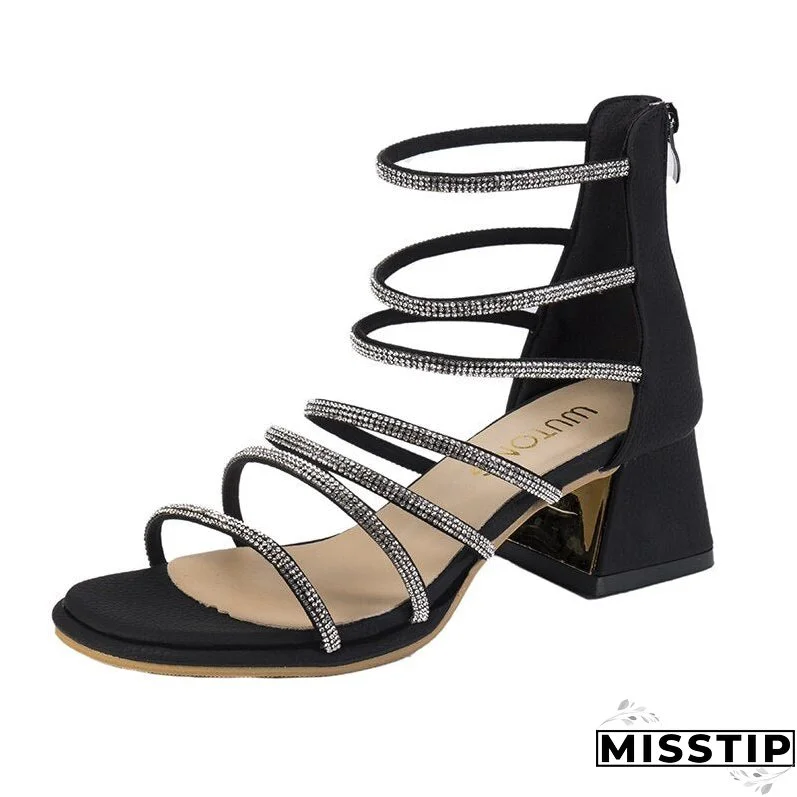 Women Crystal Thick Sandals New Fashion High Heels Shoes Summer Luxury Pumps Party Female Shoes Prom Mujer Slides