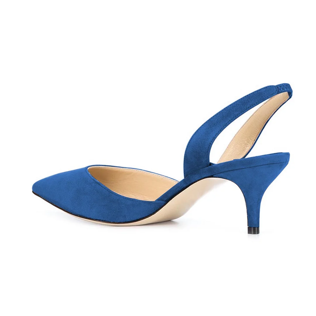 Faux Suede Pointed Slingback Elegant Heel Pumps in Royal Blue