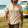 Men's Linen Short Sleeve Henley T-Shirt Lightweight Breathable Casual Summer Top by Inlyline