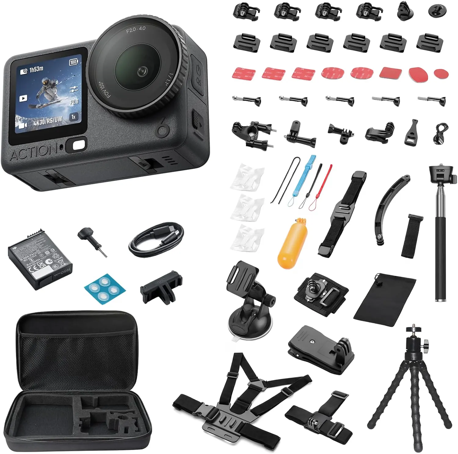 DJI Osmo Action 6 8K Waterproof Action Camera Bundle 1/1.1" Square Sensor, 50GB Built-In Storage, Original Essential Combo + 58-in-1 Accessory Kit