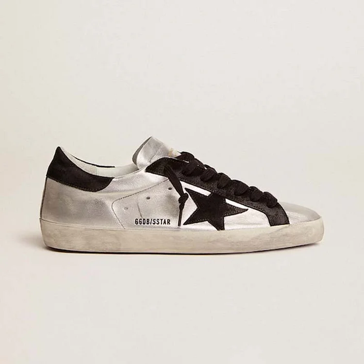 Golden Goose Super-Star Hombre de cuero plateado