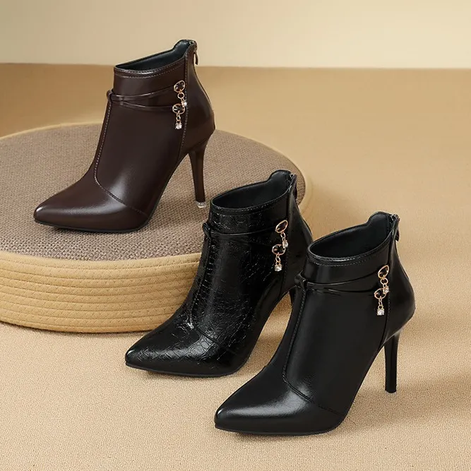 Breakj Breakj Fine-Heeled Temperament Female Boots 25 Autumn And Winter New High Heel Boots Pointed Short Boots Nude Boots Large Women's Shoes