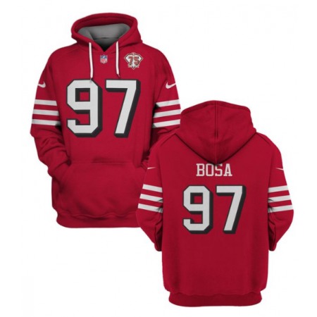 Men's San Francisco 49ers #97 Nick Bosa 2021 Red 75th Anniversary Pullover Hoodie ZRVU