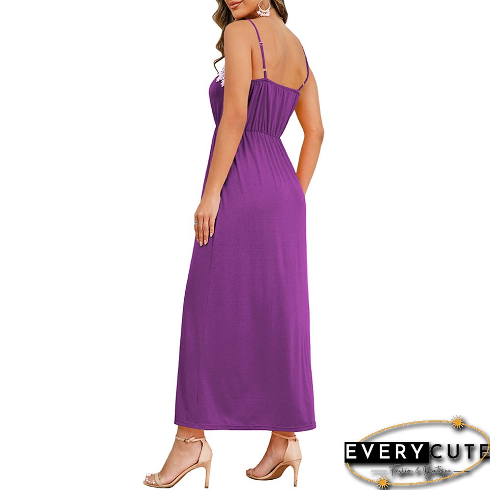 Purple Spliced Lace Trim Spaghetti Straps Dress