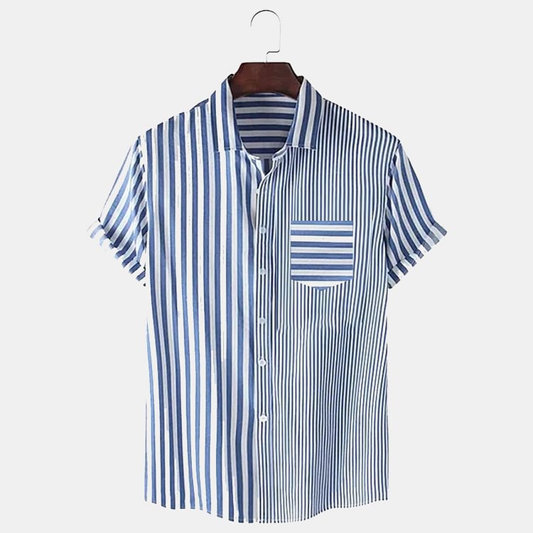 BrosWear Pinstripe Offset Short Sleeve Shirt
