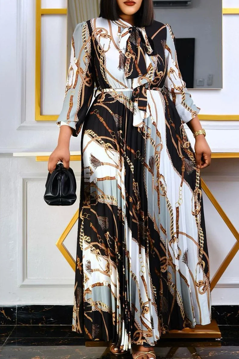 Fasheicon Long Sleeve Printed Strappy Maxi Dress