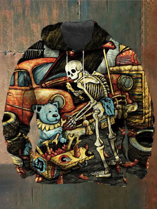 Unisex Skull Bear Print Heavyweight Hoodies