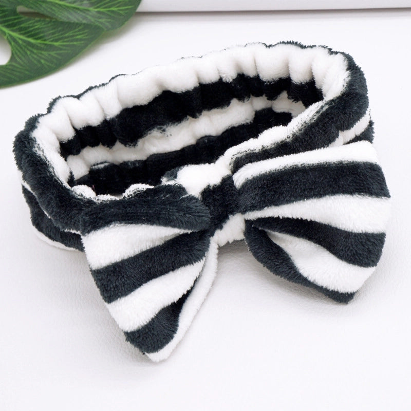 Leopard Stripe Bow Hair Band Women’s Face Washing Sports Hair Band Coral Fleece Hair Accessories