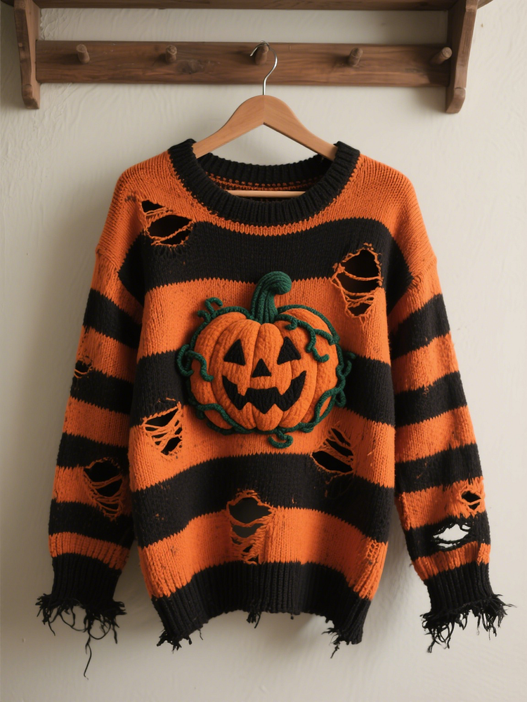 Halloween Contrast Patch Comfort Knitted Sweater