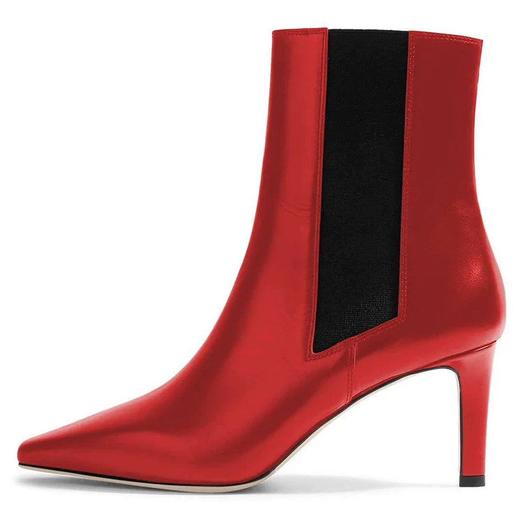 Red Chelsea Booties Stiletto Heel Low Heel Ankle Boots |FSJ Shoes