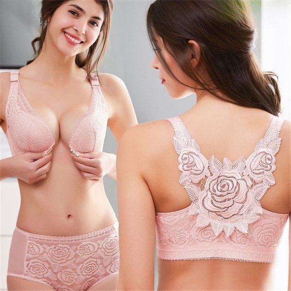 ROSE EMBROIDERY FRONT CLOSURE WIREFREE BRA
