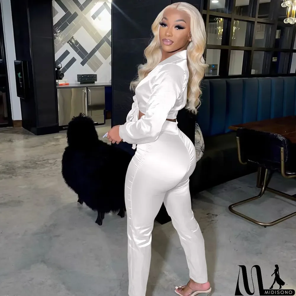 MidiSono - Sexy V-neck Lace-up Slim Two-piece Suit