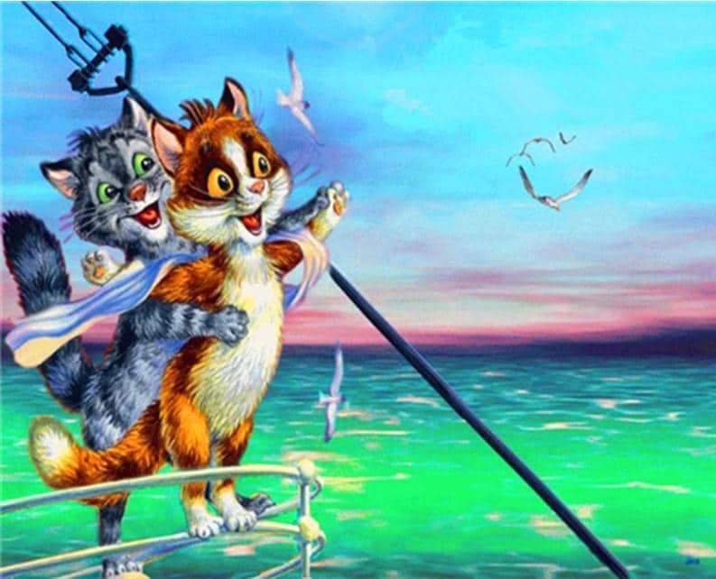 

Cats Couple on Ship – Paint By Numbers - 40*50CM, 501 Original