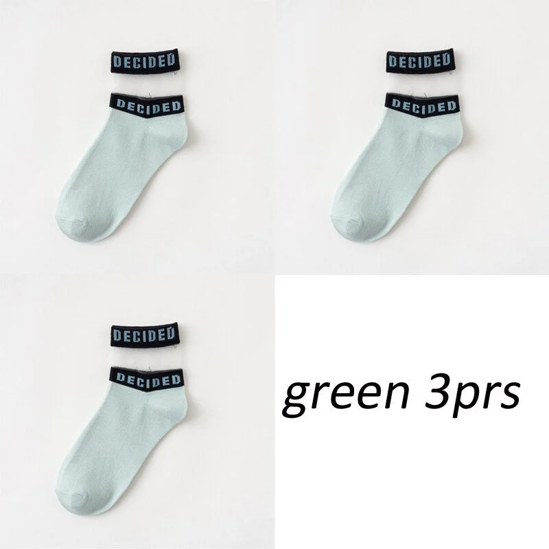 3 pair/set Lot Patchwork Fashion Socks for Girls Women Comfortable Letter Sox mix Summer Color Indoor Floor socks Cute