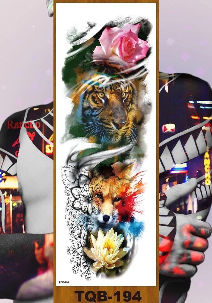 Full Flower Arm Temporary Tattoo Stickers Man Woman Girl Body Leg Fake Tatoo Sexy Fox Bear Owl Cheetah Tiger Timberwolves Lion