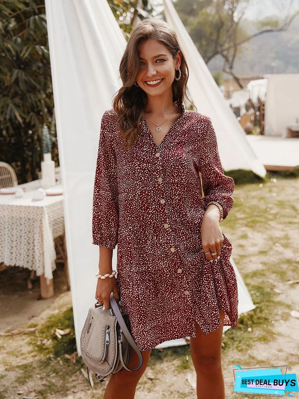 Small Crushed Flower Dress Short Seven-sleeve Skirt