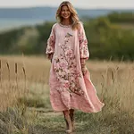 Women's Vintage Boho Roses And Birds Art Casual Dress - Image 2