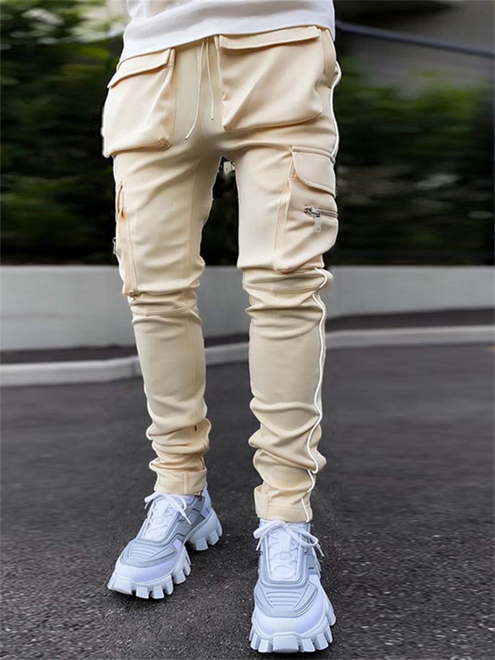 Men's Cargo Sweatpants Joggers Reflective Strip Multi Pocket Drastring Elastic Waist Streetwear Hip Hop Trousers Pants Sports Outdoor Khaki Black Green