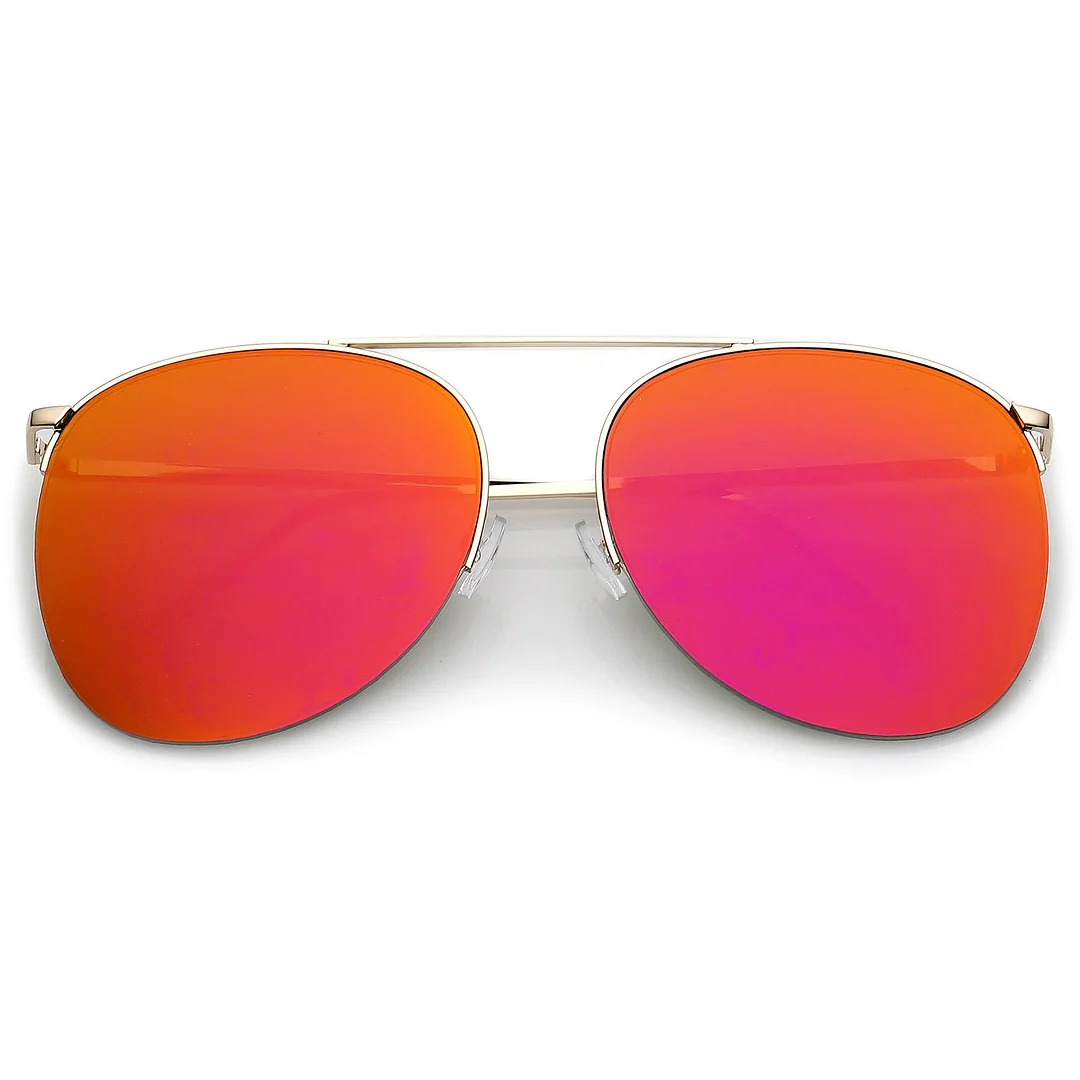 Oversize Semi-Rimless Metal Aviator glasses Crossbar Colored Mirror Flat Lens 61mm