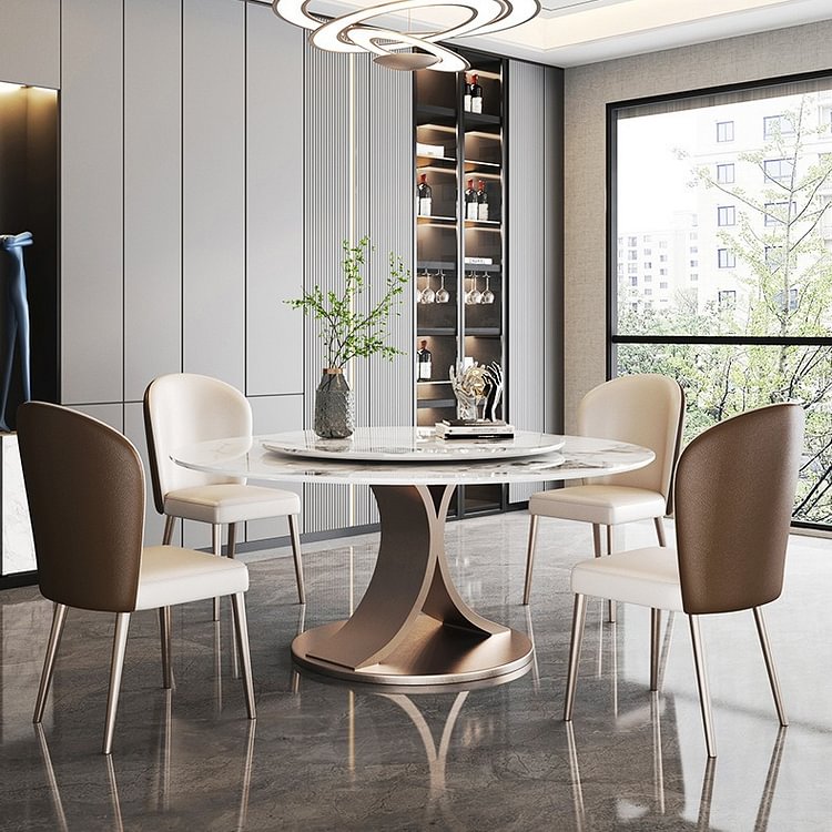 Modern Round Dining Table Sintered, Glass And Stainless Dining Tables