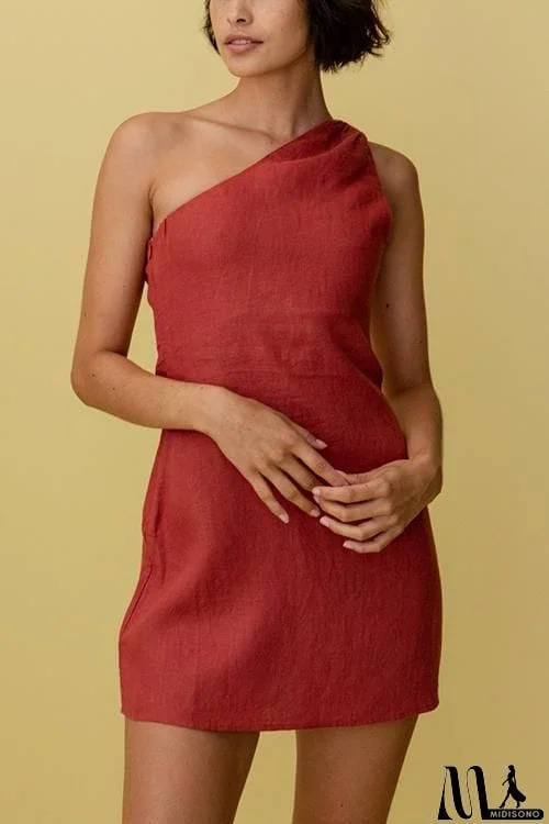 MidiSono - Minimalism One Shoulder Linen Mini Dress