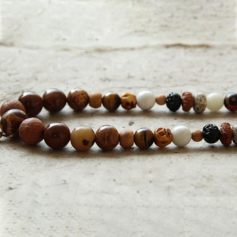 Tibet 108 Mala Beads Nine Palaces Bagua Bodhi Seed Yak Bone Vajra Harmony Bracelet