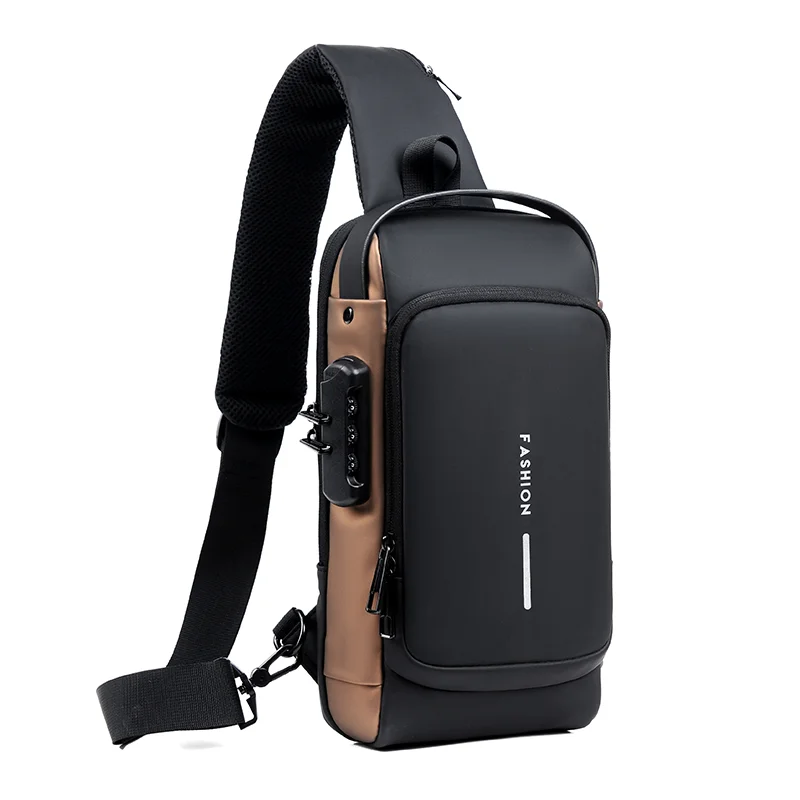 Men Oxford USB Charging Multi-Layers Waterproof Outdoor Crossbody Bag Chest Bag Sling Bag trabladzer