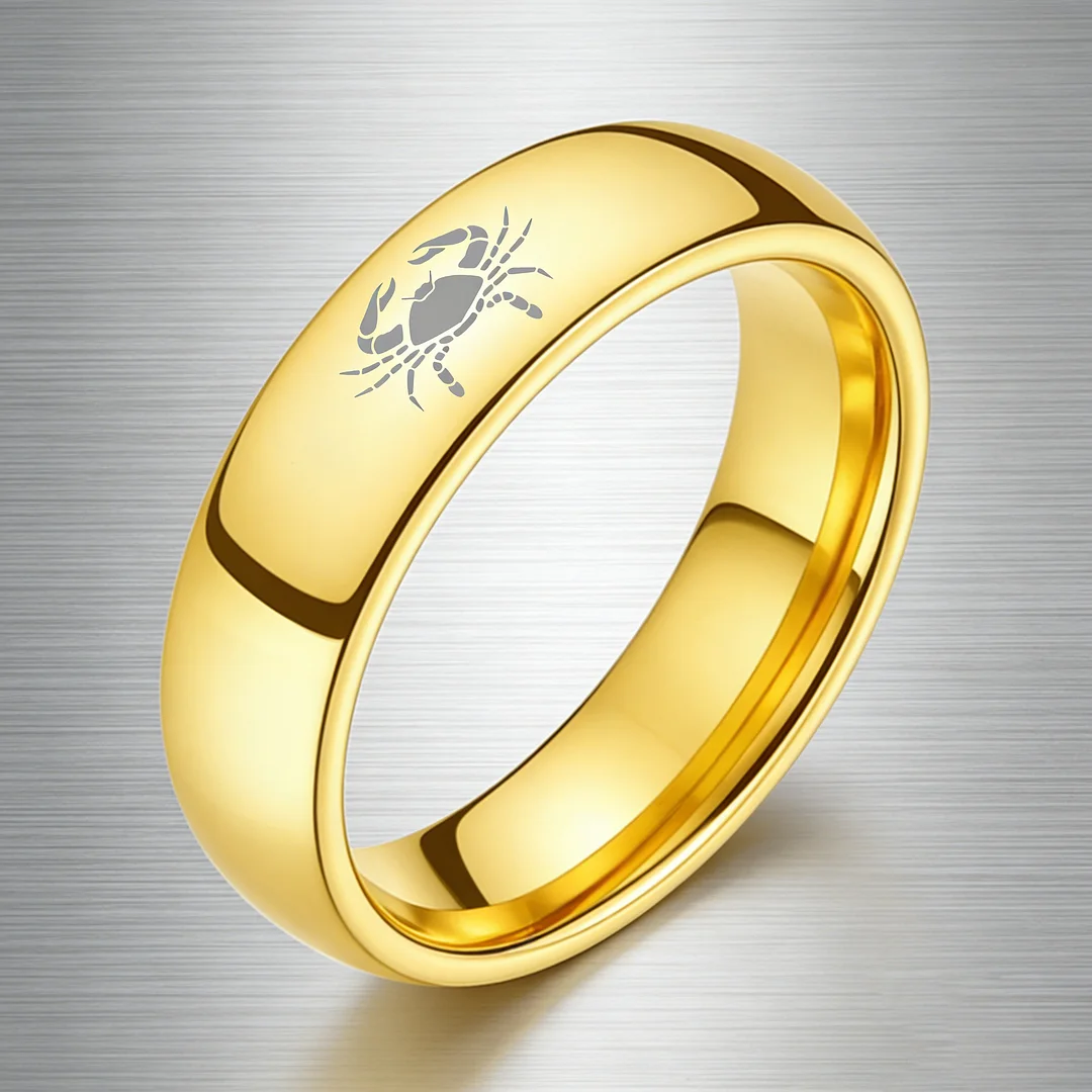 Gold Cancer Couples Dome Tungsten Carbide Rings Prints Laser Design Domed Tungsten Wedding Bands 4MM 6MM 8MM