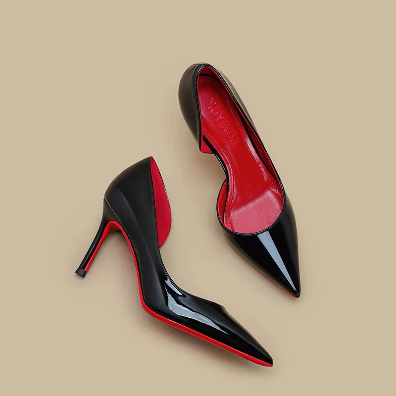 Breakj Breakj Shoes Women's Fine Heel 2025 New Autumn Black 10 Cm Sexy Tip Side Empty Single Shoes