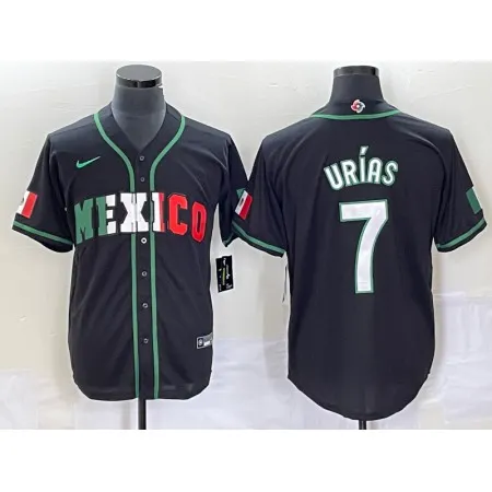 Men's Mexico Baseball #7 Julio Urias 2023 Black World Baseball With Patch Classic Stitched Jersey 0O2P
